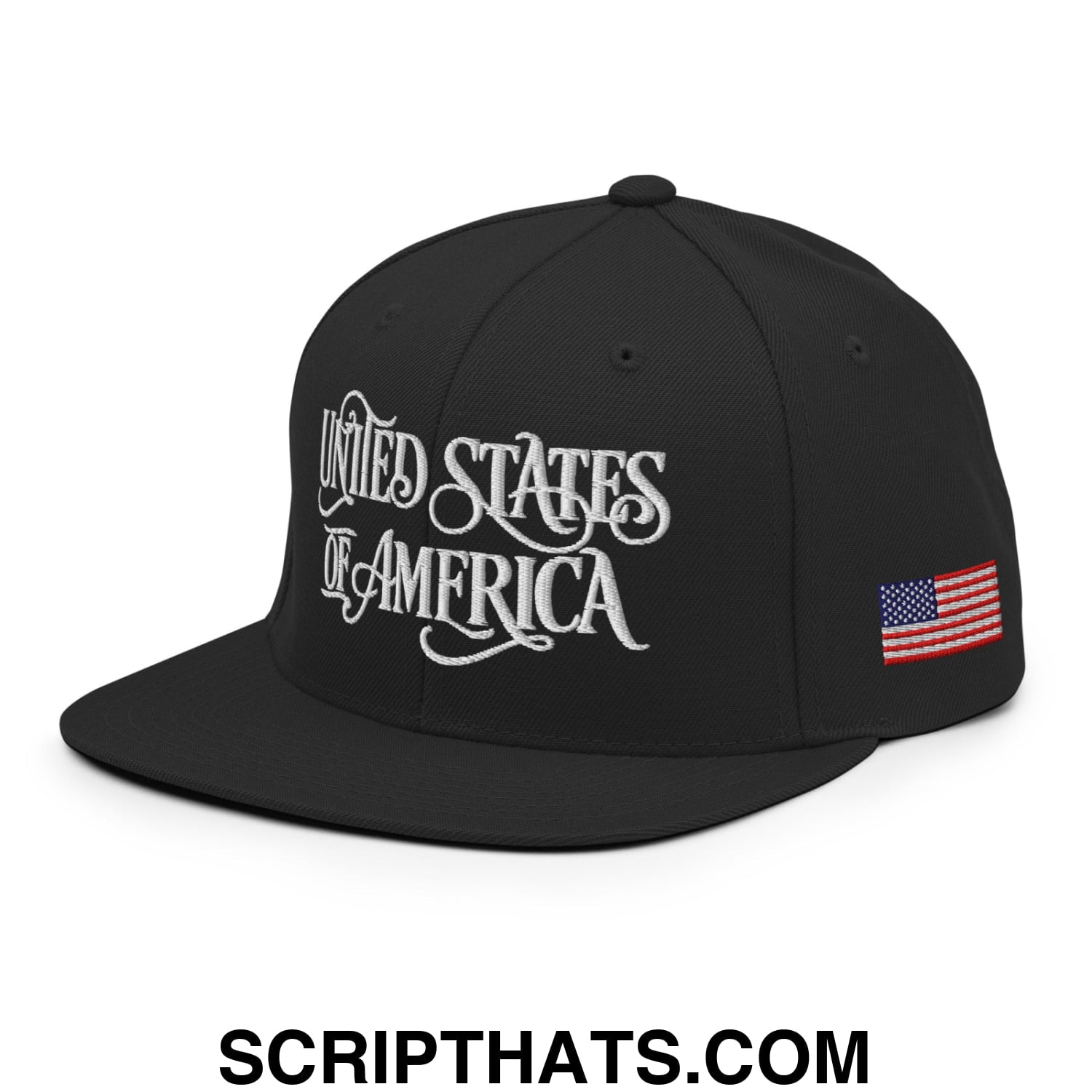 United States of America Embroidered Flat Bill Brim Snapback Hat Black