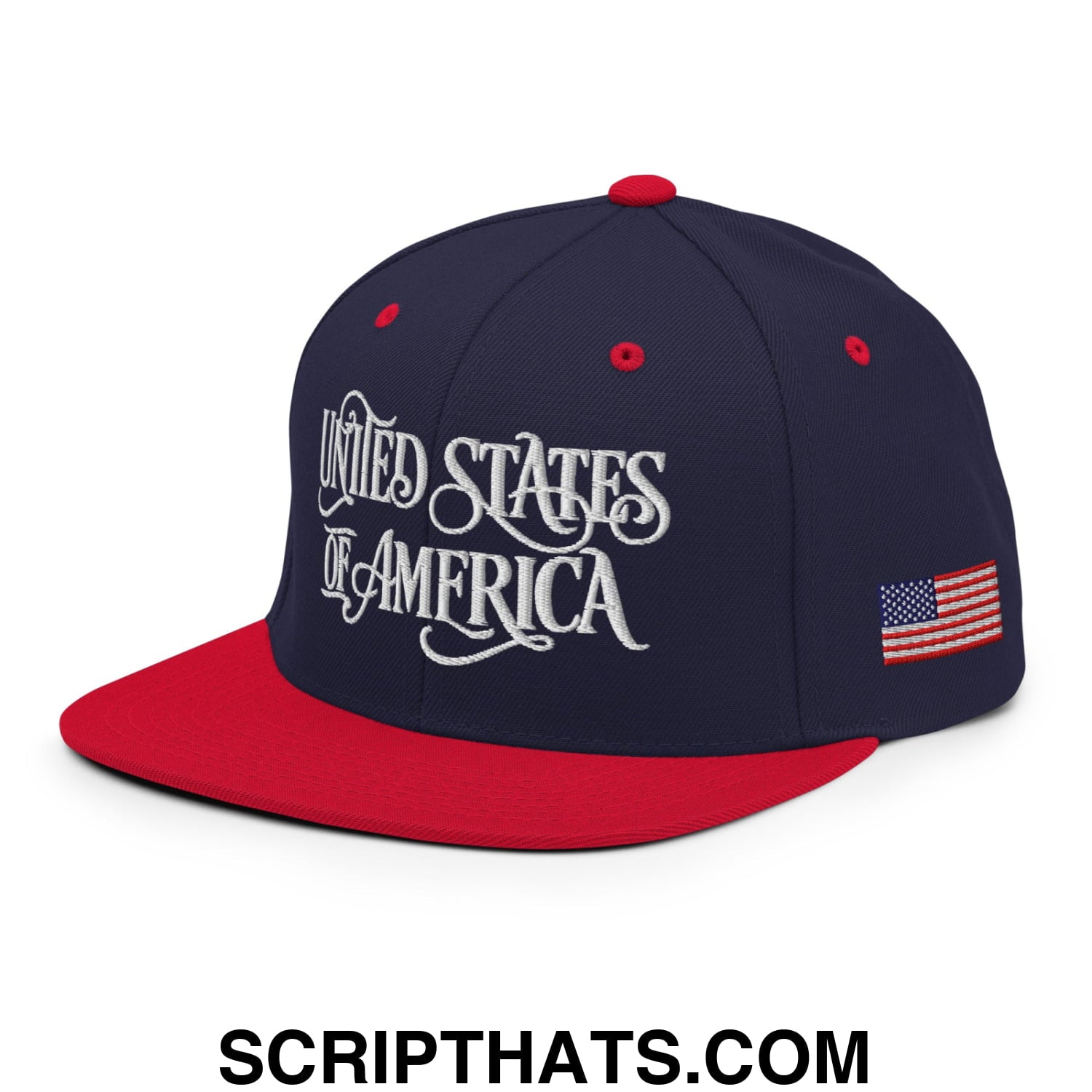 United States of America Embroidered Flat Bill Brim Snapback Hat Navy Red