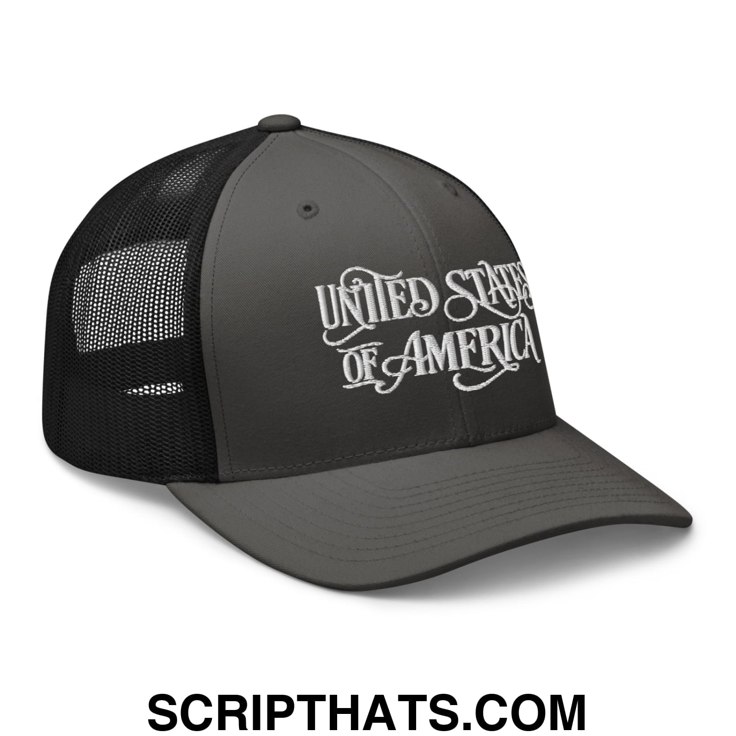 United States of America Embroidered Mesh Trucker Hat Charcoal Black