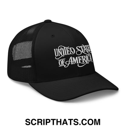 United States of America Embroidered Mesh Trucker Hat Black