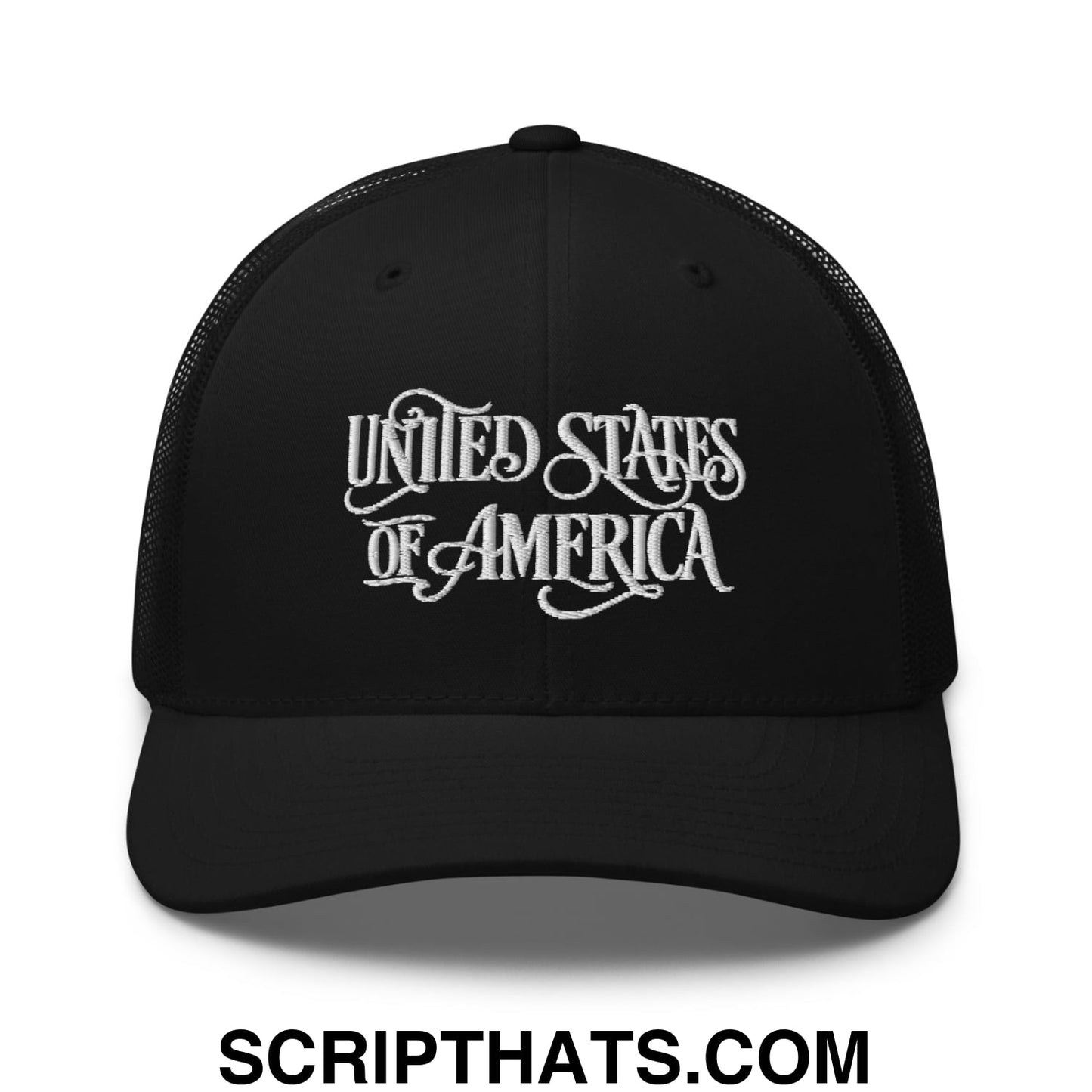 United States of America Embroidered Mesh Trucker Hat Black