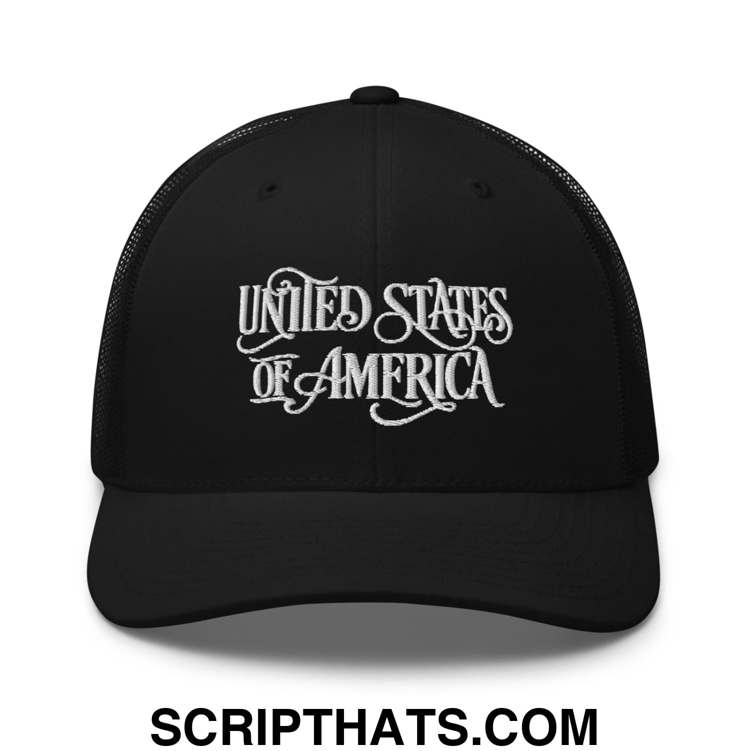 United States of America Embroidered Mesh Trucker Hat Black