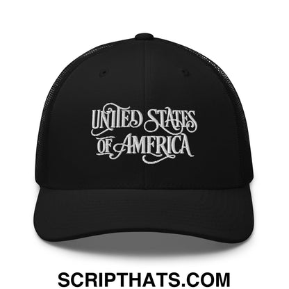 United States of America Embroidered Mesh Trucker Hat Black