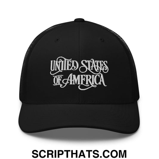 United States of America Embroidered Mesh Trucker Hat Black