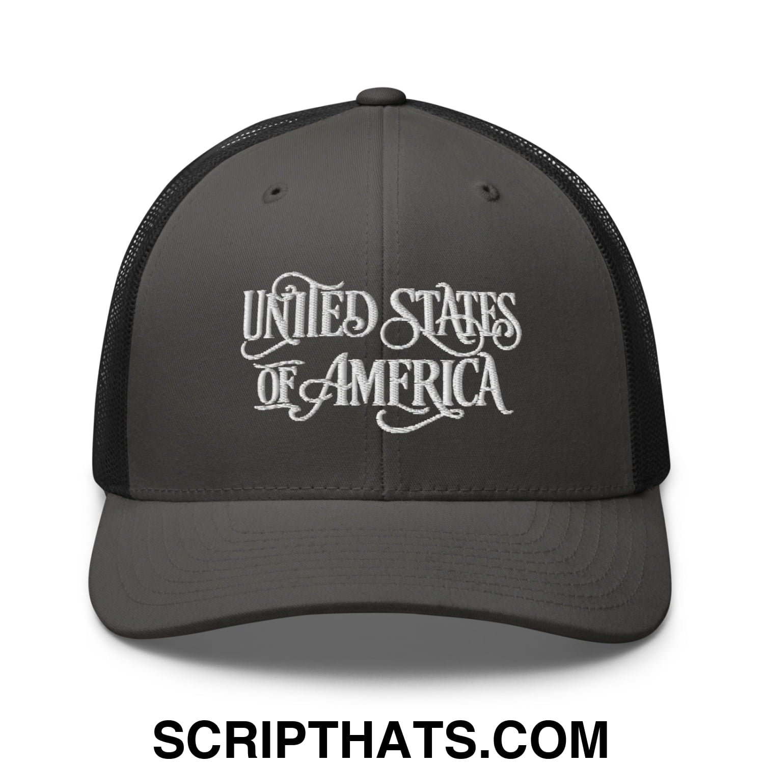 United States of America Embroidered Mesh Trucker Hat Charcoal Black