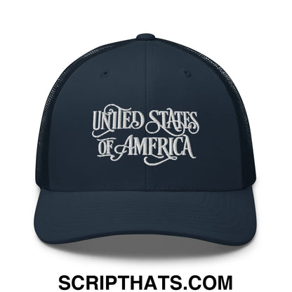 United States of America Embroidered Mesh Trucker Hat Navy