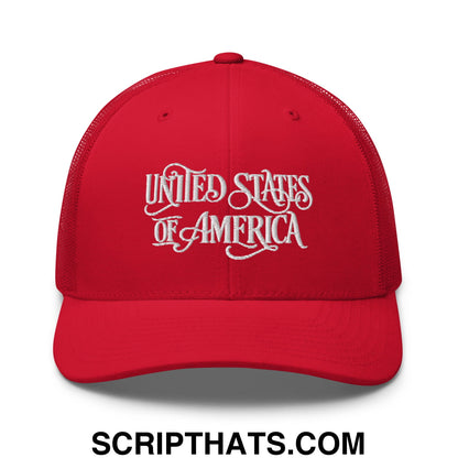 United States of America Embroidered Mesh Trucker Hat Red