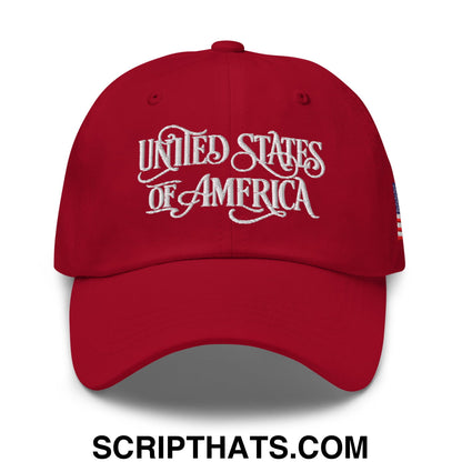 United States of America Embroidered Unstructured Dad Hat Cranberry