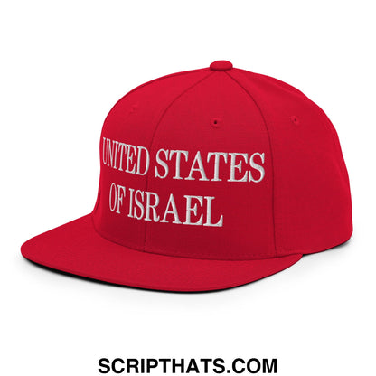 United States of Israel Embroidered Flat Bill Brim Snapback Hat Red