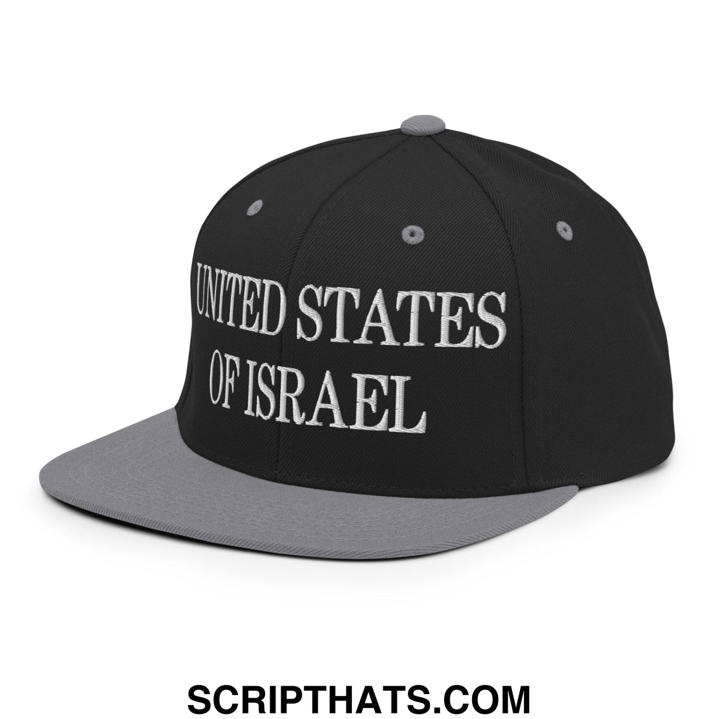 United States of Israel Embroidered Flat Bill Brim Snapback Hat Black Silver