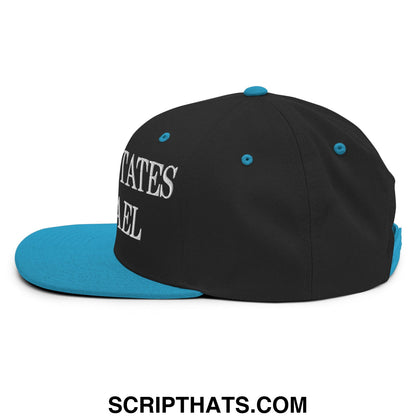 United States of Israel Embroidered Flat Bill Brim Snapback Hat Black Teal