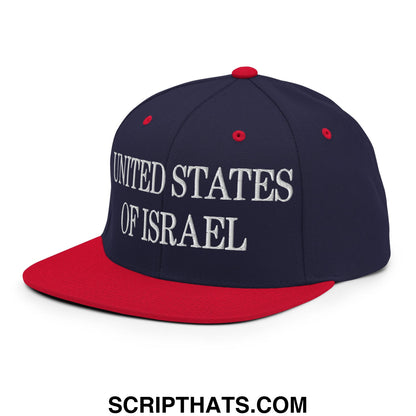 United States of Israel Embroidered Flat Bill Brim Snapback Hat Navy Red