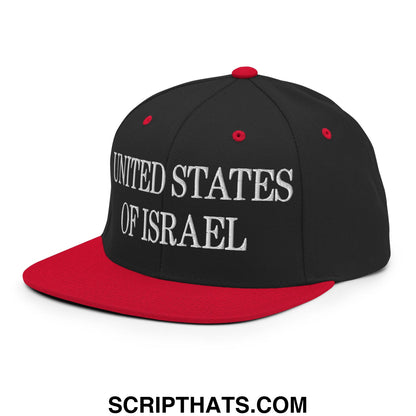 United States of Israel Embroidered Flat Bill Brim Snapback Hat Black Red