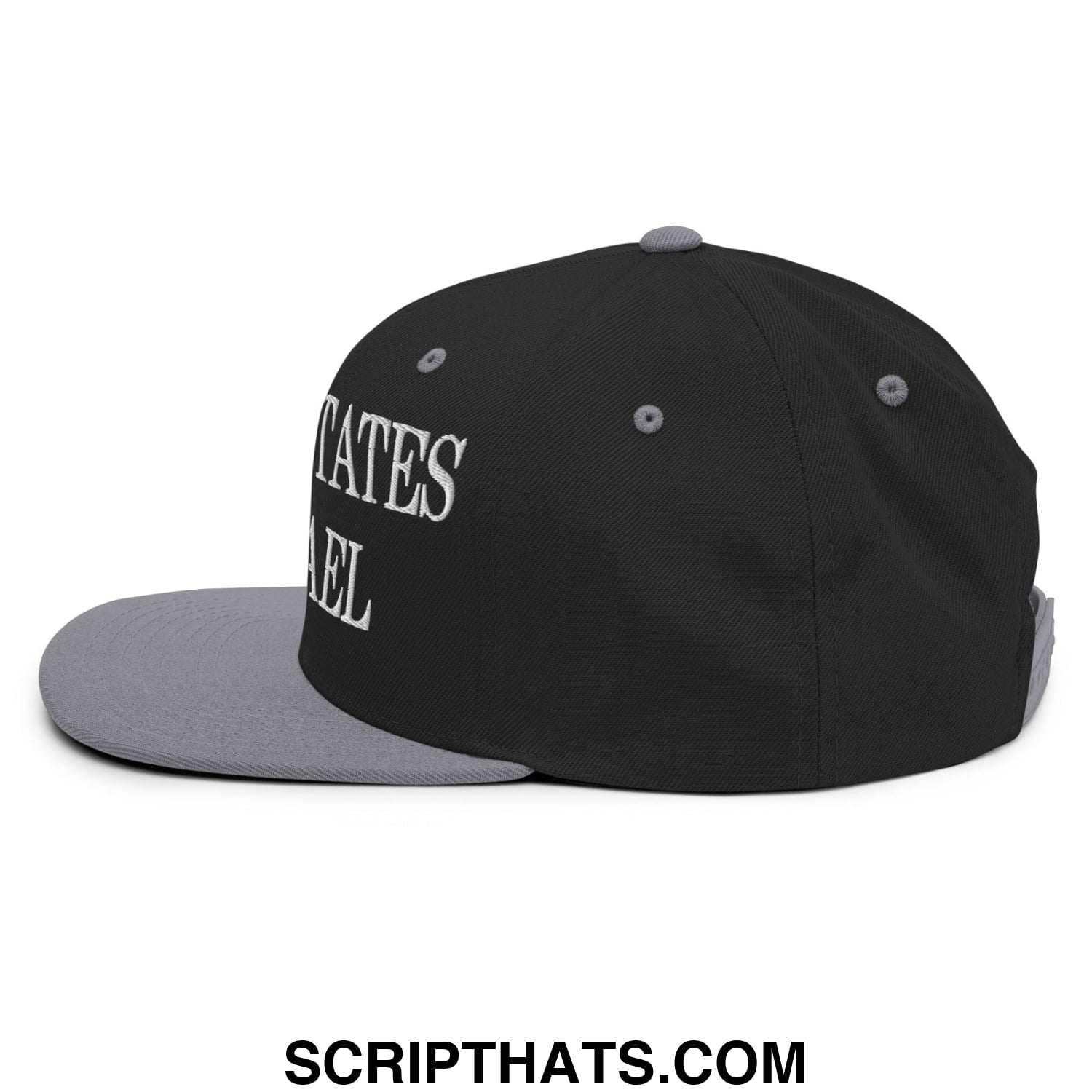 United States of Israel Embroidered Flat Bill Brim Snapback Hat Black Silver