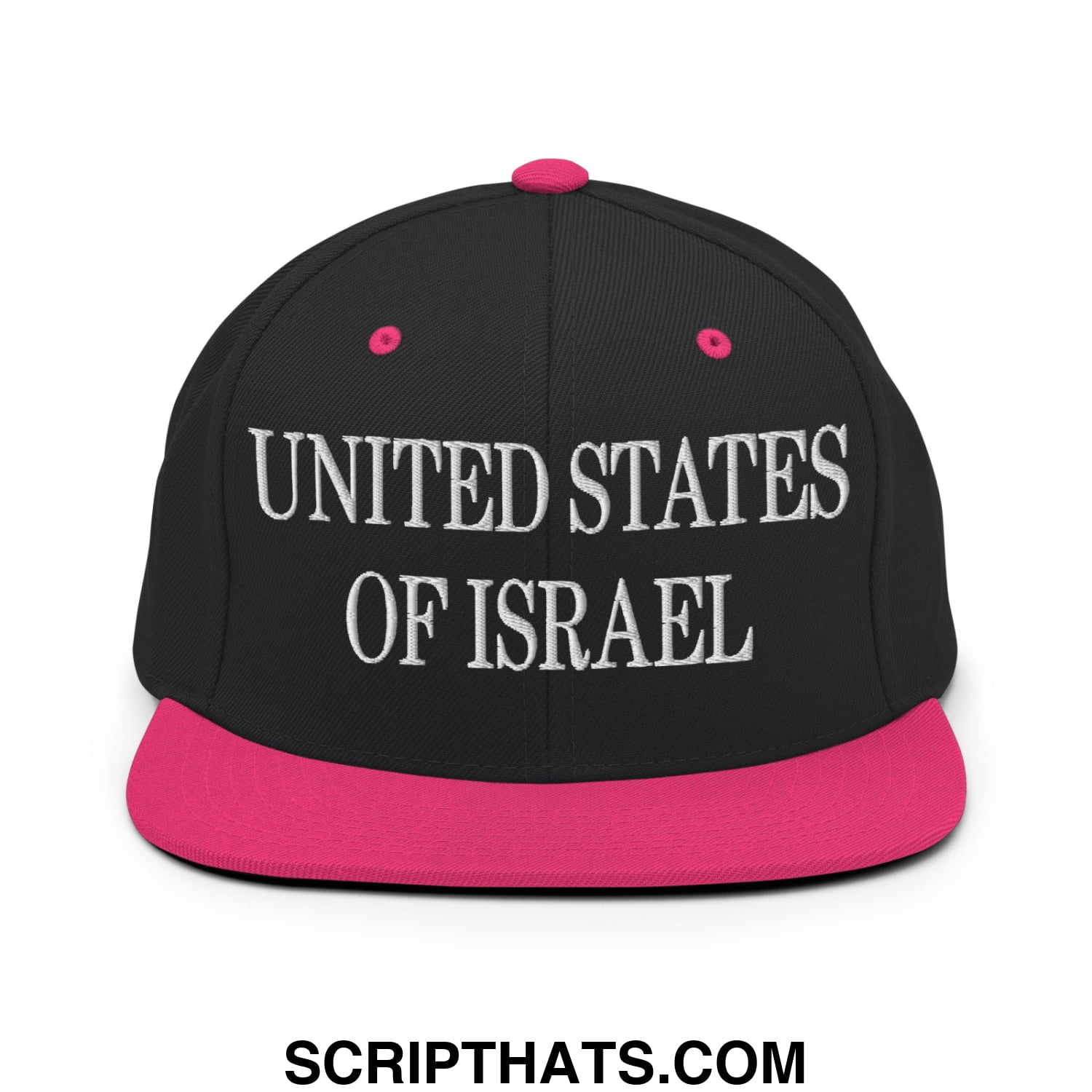 United States of Israel Embroidered Flat Bill Brim Snapback Hat Black Neon Pink