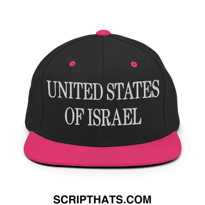 United States of Israel Embroidered Flat Bill Brim Snapback Hat Black Neon Pink