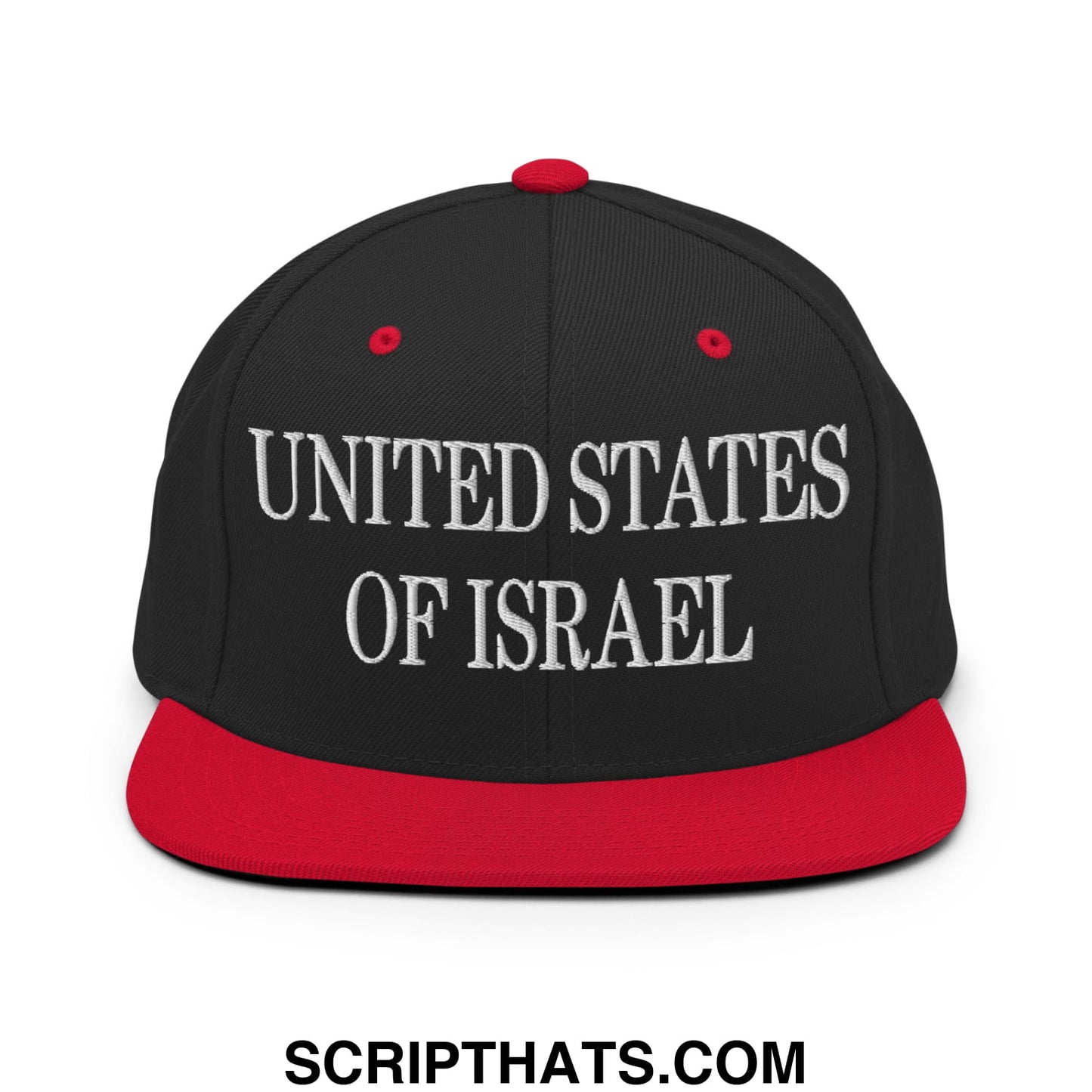 United States of Israel Embroidered Flat Bill Brim Snapback Hat Black Red