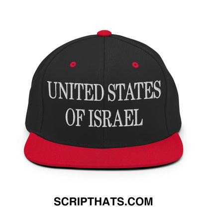 United States of Israel Embroidered Flat Bill Brim Snapback Hat Black Red
