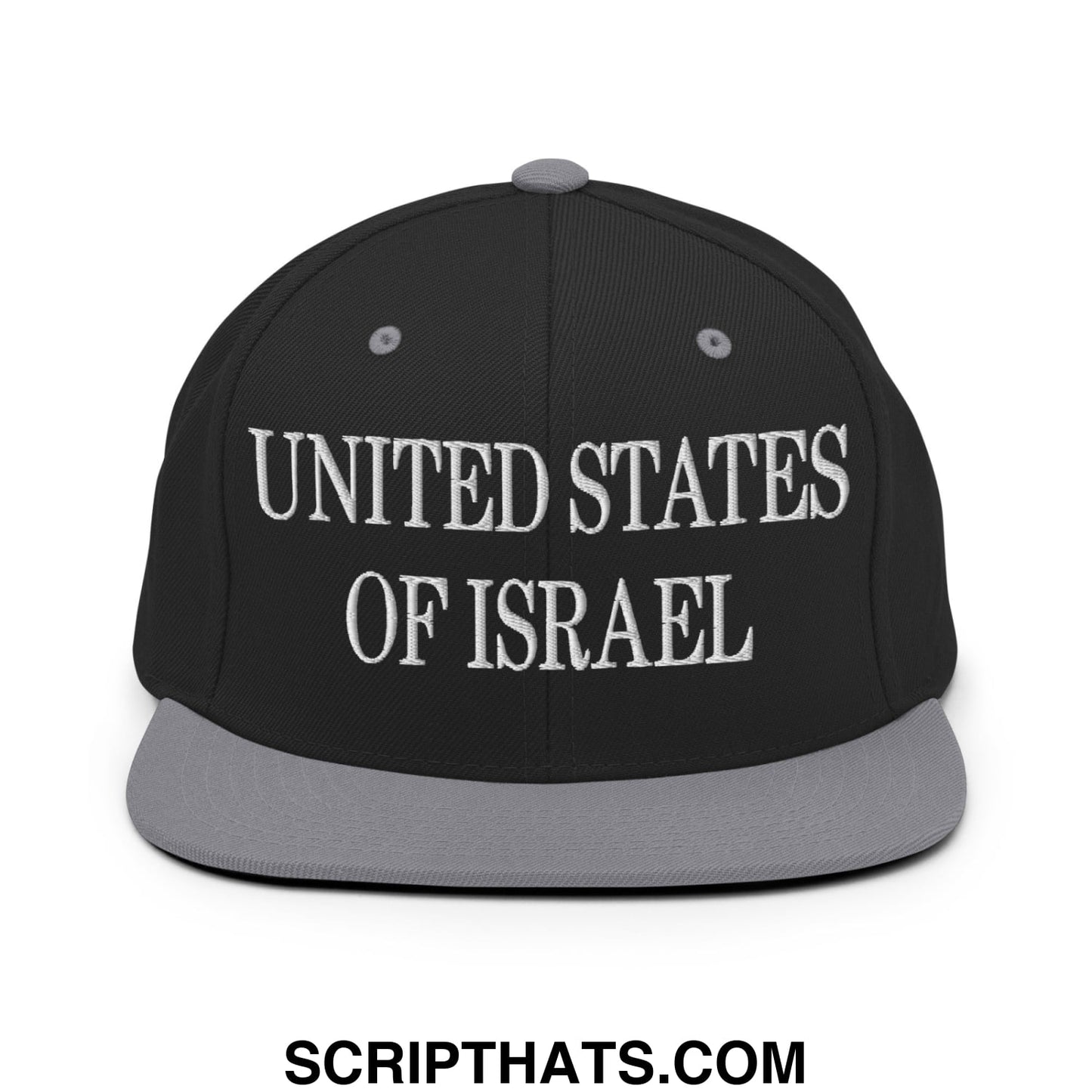 United States of Israel Embroidered Flat Bill Brim Snapback Hat Black Silver