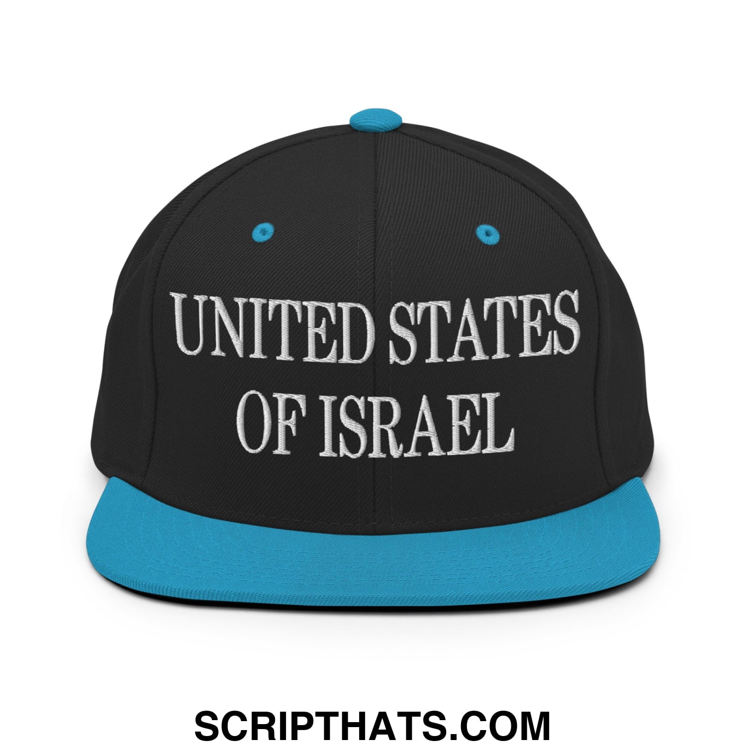 United States of Israel Embroidered Flat Bill Brim Snapback Hat Black Teal