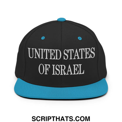 United States of Israel Embroidered Flat Bill Brim Snapback Hat Black Teal