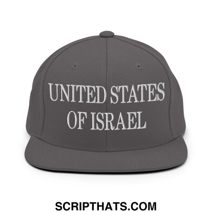 United States of Israel Embroidered Flat Bill Brim Snapback Hat Dark Grey