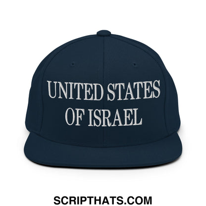 United States of Israel Embroidered Flat Bill Brim Snapback Hat Dark Navy