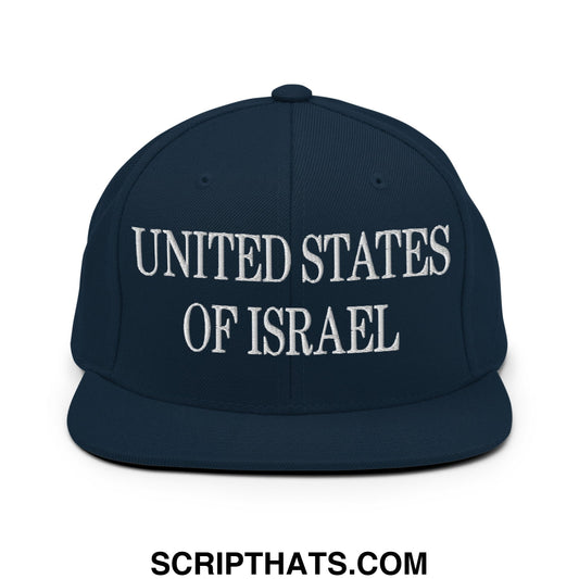 United States of Israel Embroidered Flat Bill Brim Snapback Hat Dark Navy