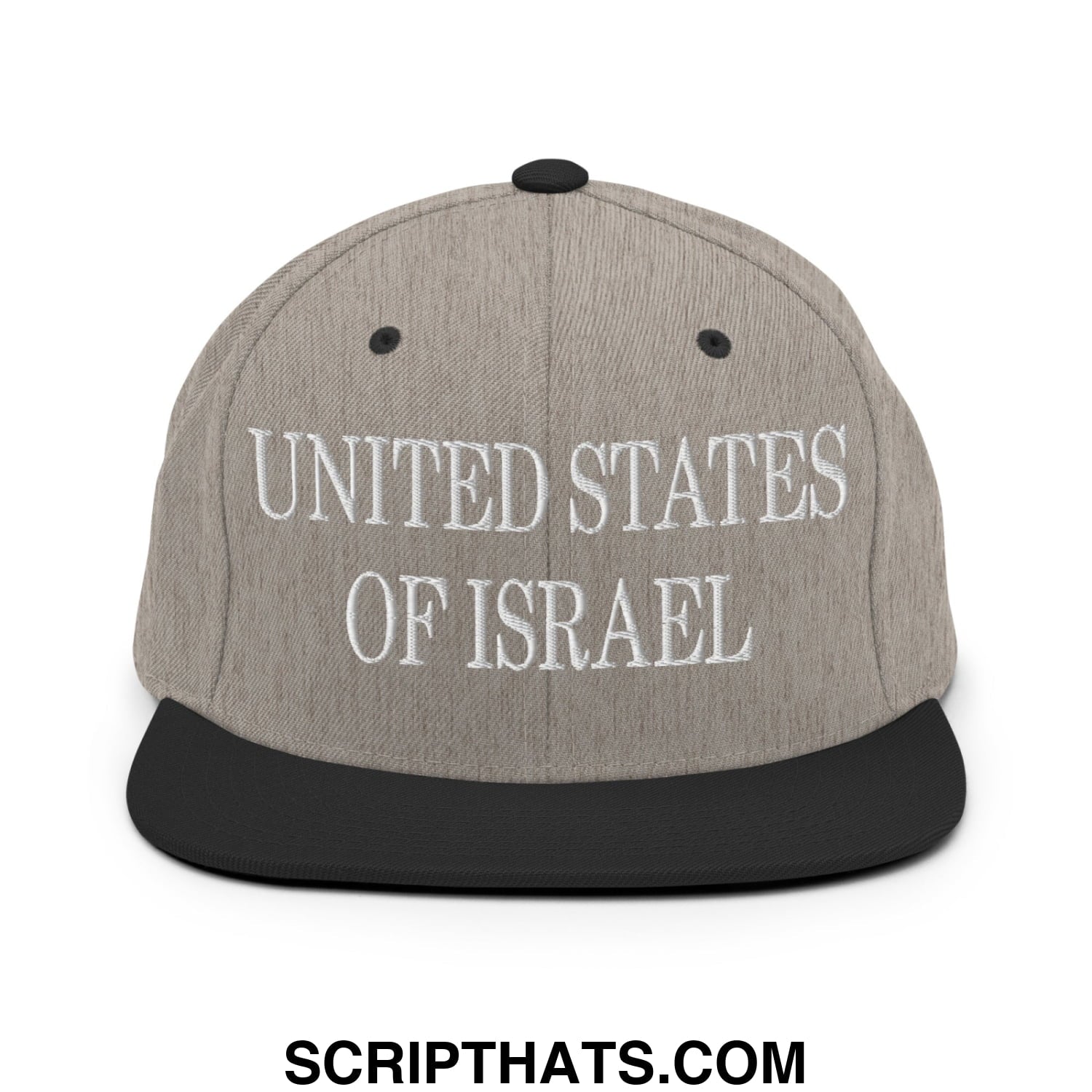 United States of Israel Embroidered Flat Bill Brim Snapback Hat Heather Black