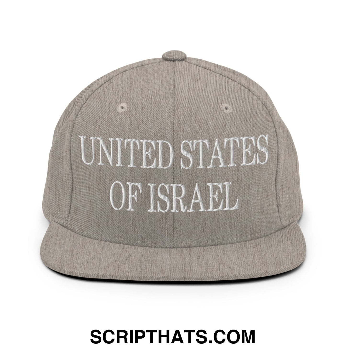 United States of Israel Embroidered Flat Bill Brim Snapback Hat Heather Grey