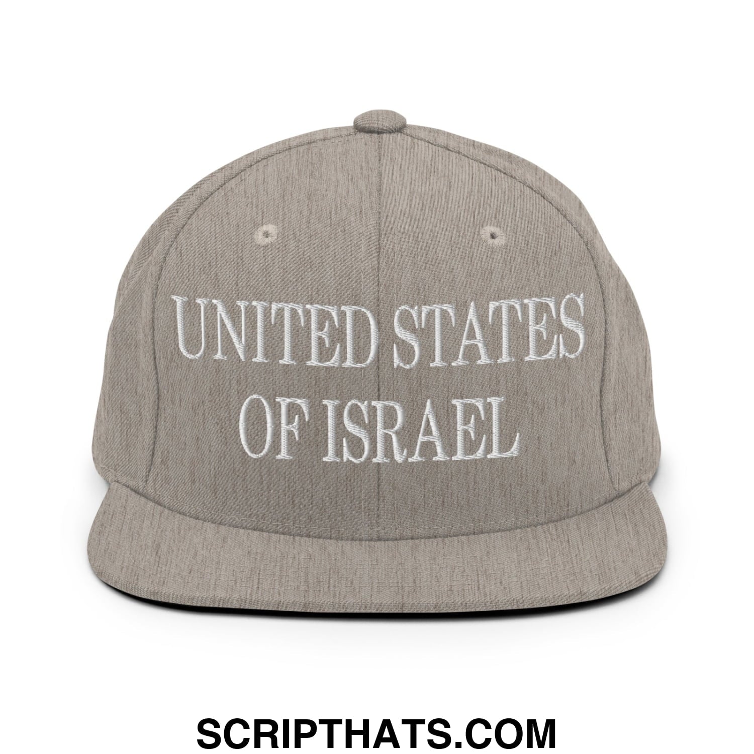 United States of Israel Embroidered Flat Bill Brim Snapback Hat Heather Grey