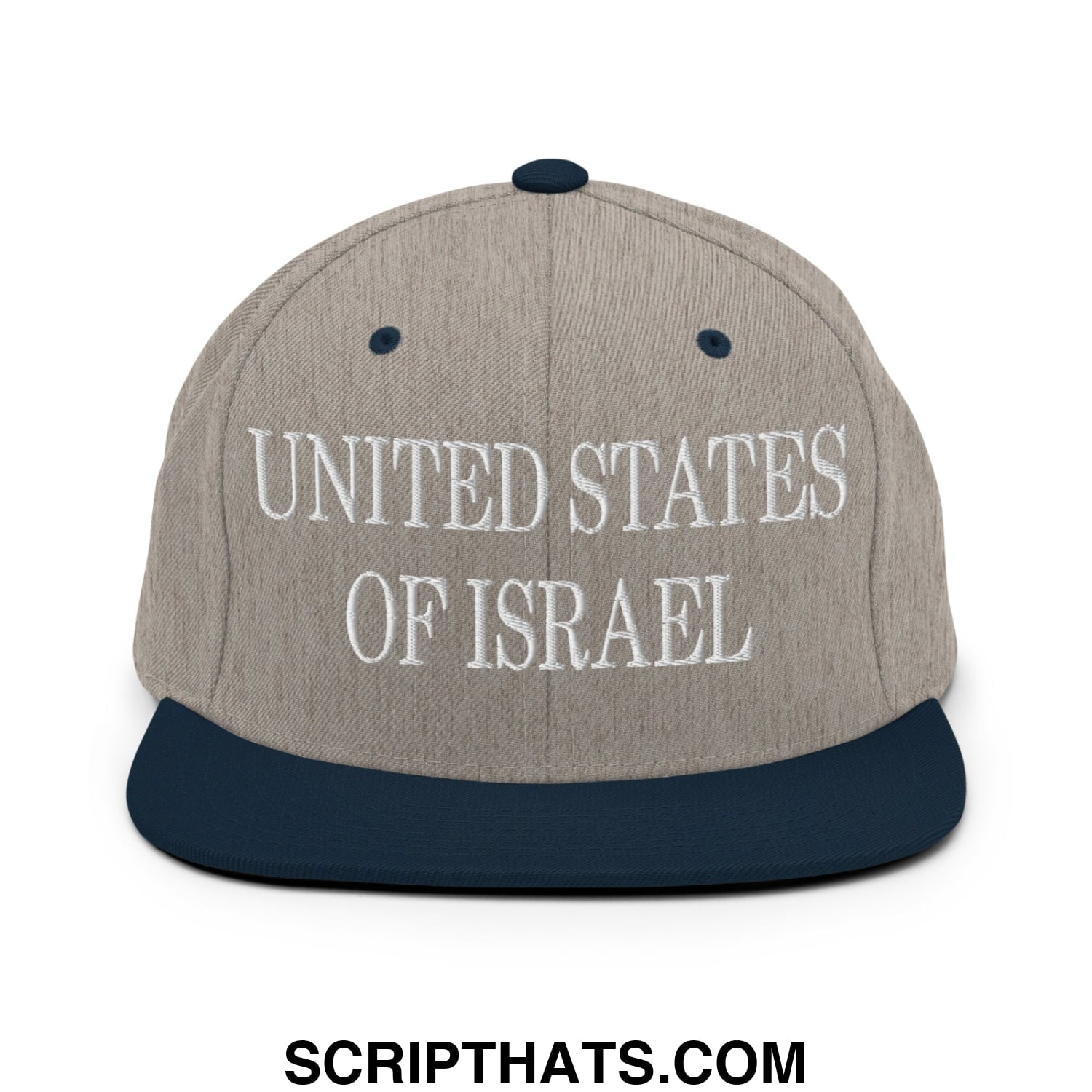 United States of Israel Embroidered Flat Bill Brim Snapback Hat Heather Grey Navy
