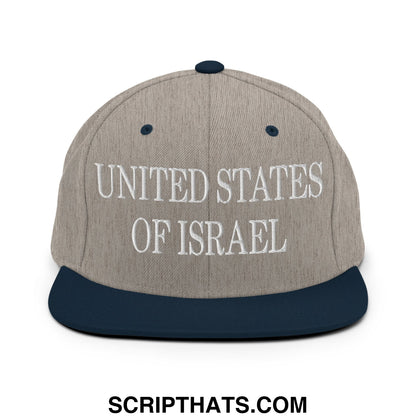 United States of Israel Embroidered Flat Bill Brim Snapback Hat Heather Grey Navy