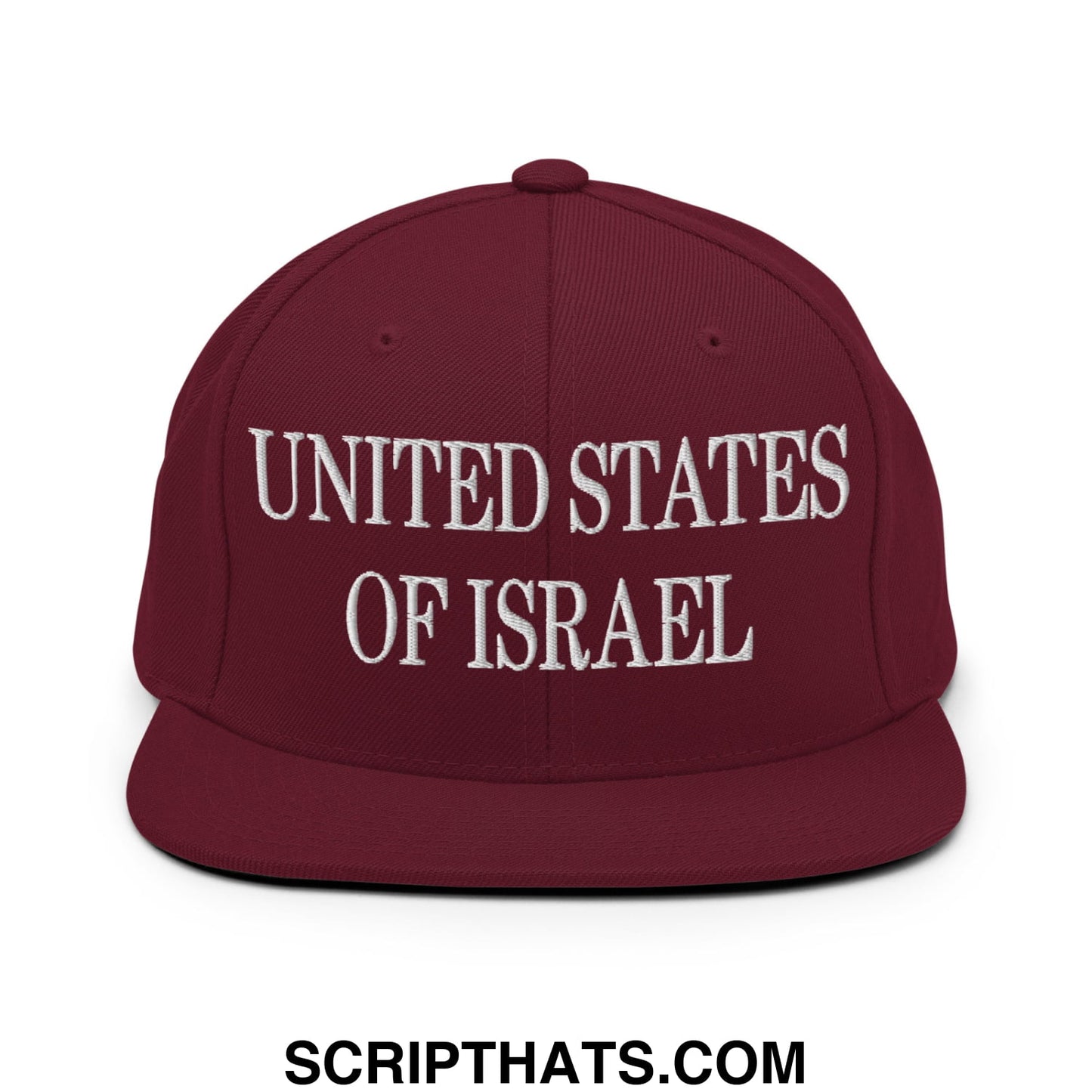United States of Israel Embroidered Flat Bill Brim Snapback Hat Maroon