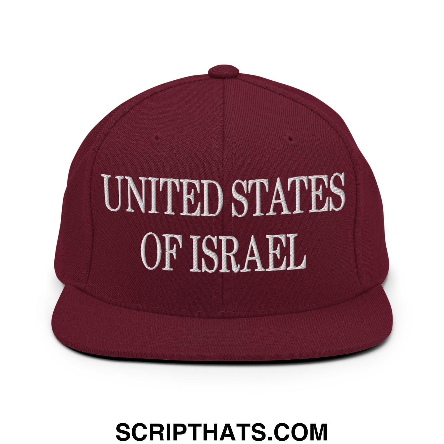United States of Israel Embroidered Flat Bill Brim Snapback Hat Maroon