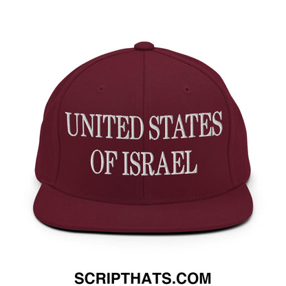 United States of Israel Embroidered Flat Bill Brim Snapback Hat Maroon