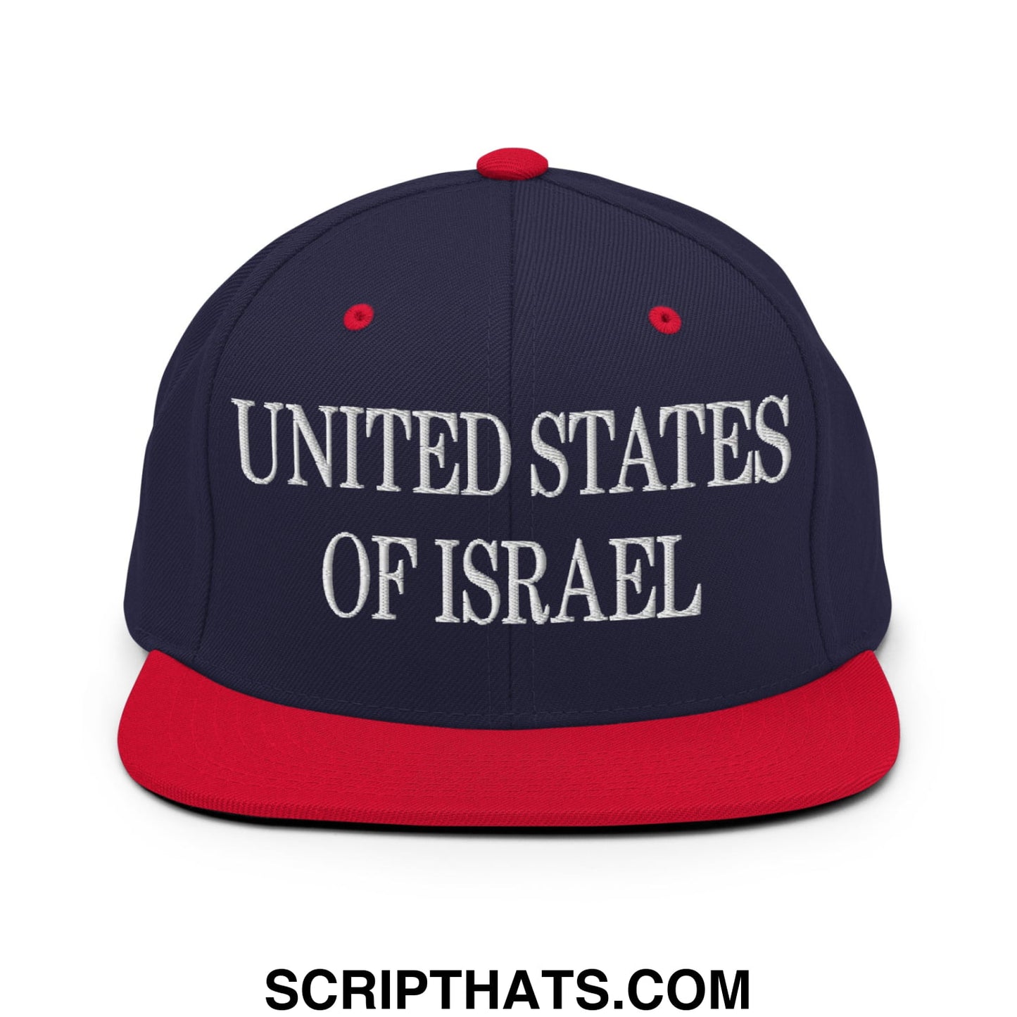 United States of Israel Embroidered Flat Bill Brim Snapback Hat Navy Red