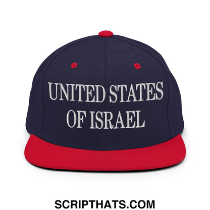 United States of Israel Embroidered Flat Bill Brim Snapback Hat Navy Red