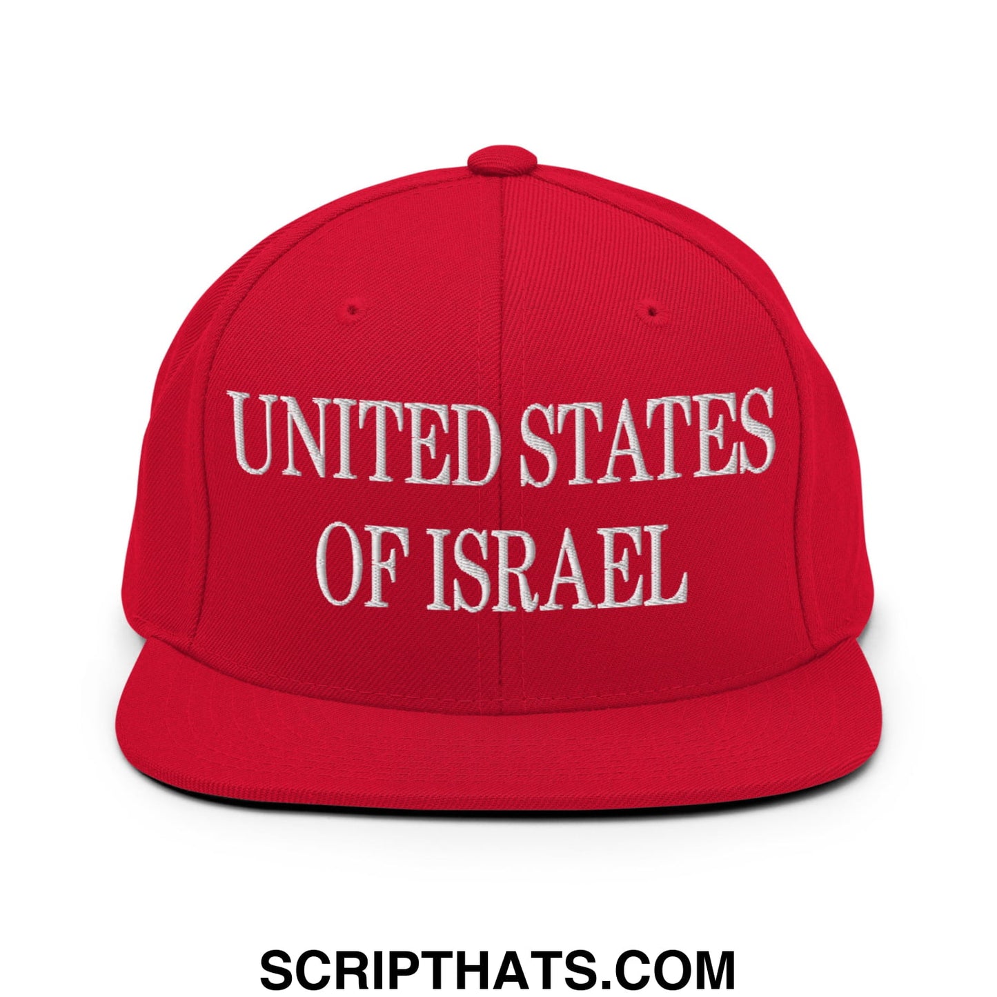 United States of Israel Embroidered Flat Bill Brim Snapback Hat Red
