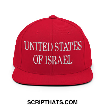 United States of Israel Embroidered Flat Bill Brim Snapback Hat Red