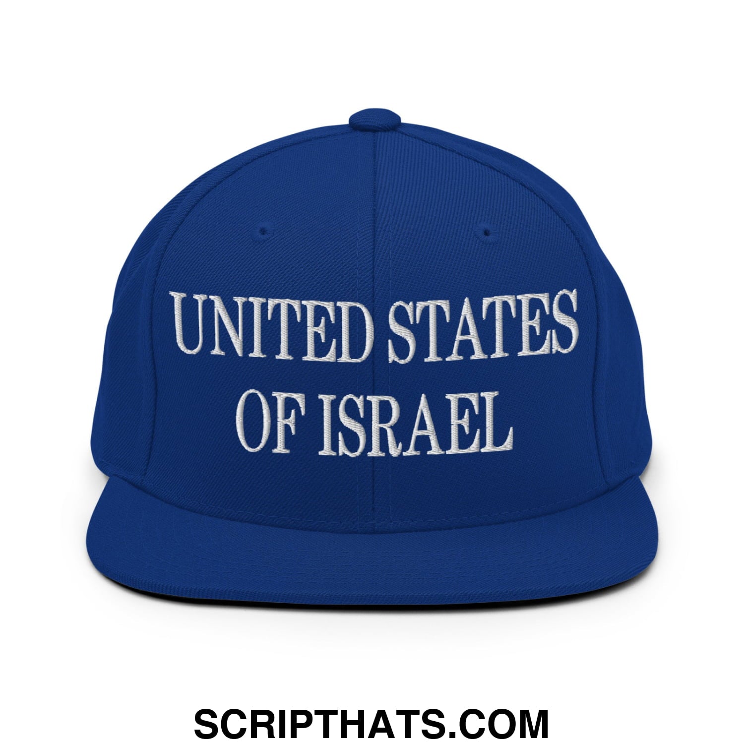 United States of Israel Embroidered Flat Bill Brim Snapback Hat Royal Blue