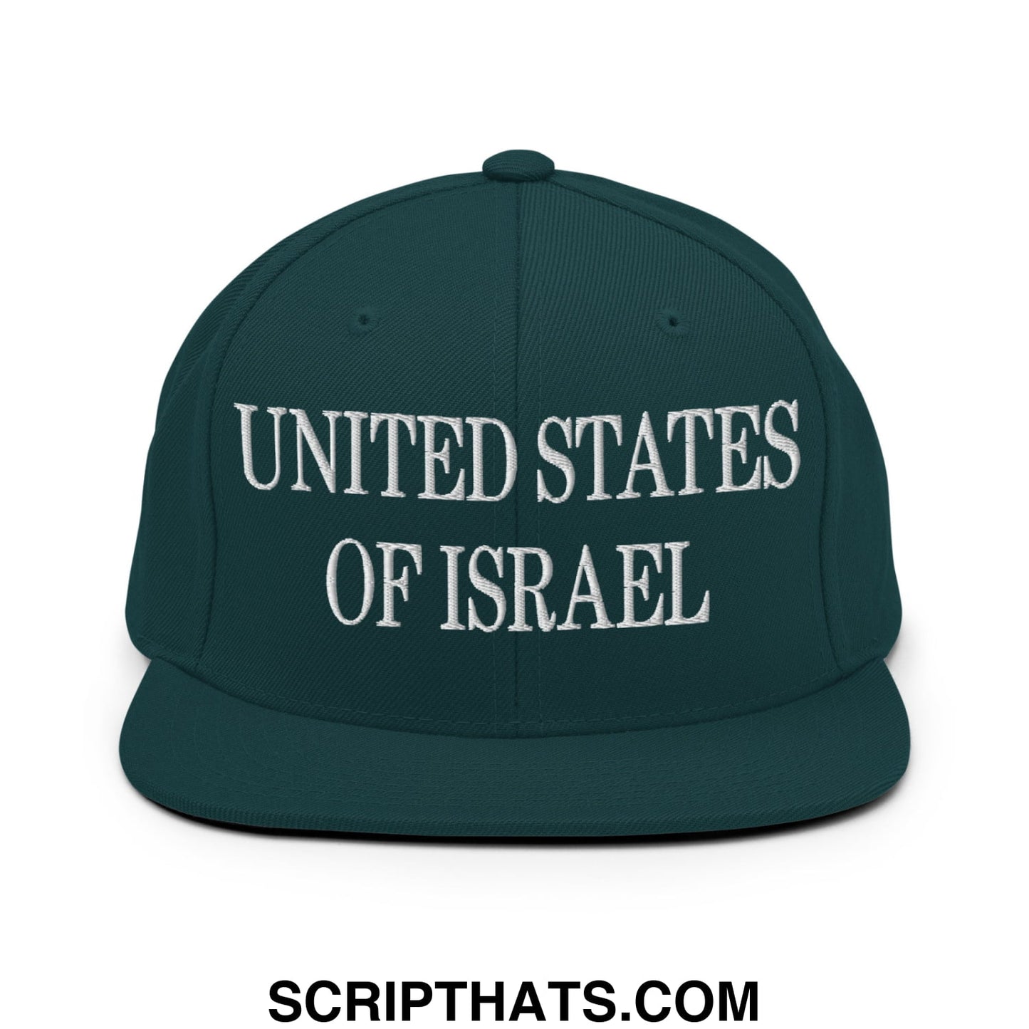 United States of Israel Embroidered Flat Bill Brim Snapback Hat Spruce