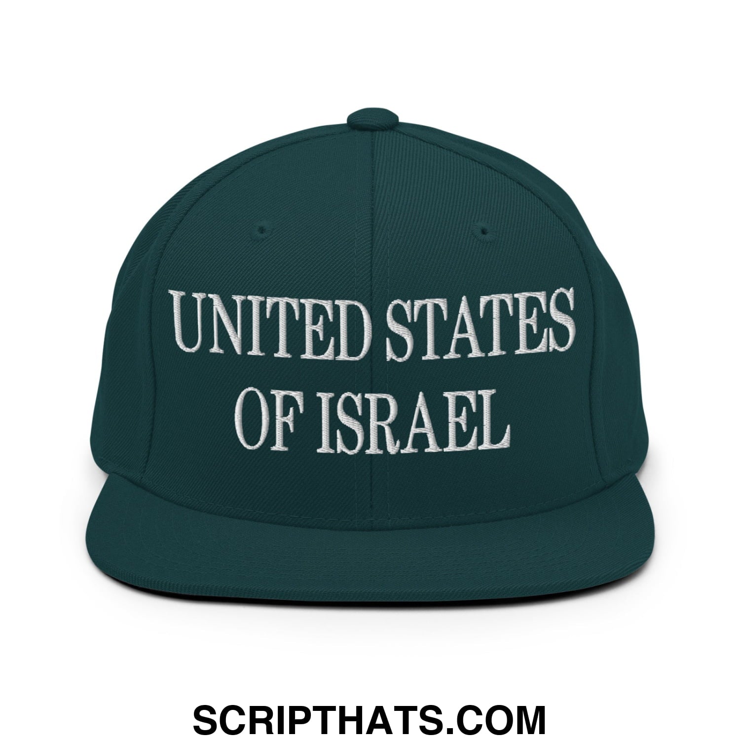 United States of Israel Embroidered Flat Bill Brim Snapback Hat Spruce