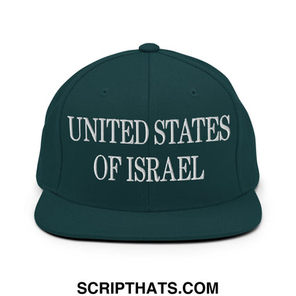 United States of Israel Embroidered Flat Bill Brim Snapback Hat Spruce