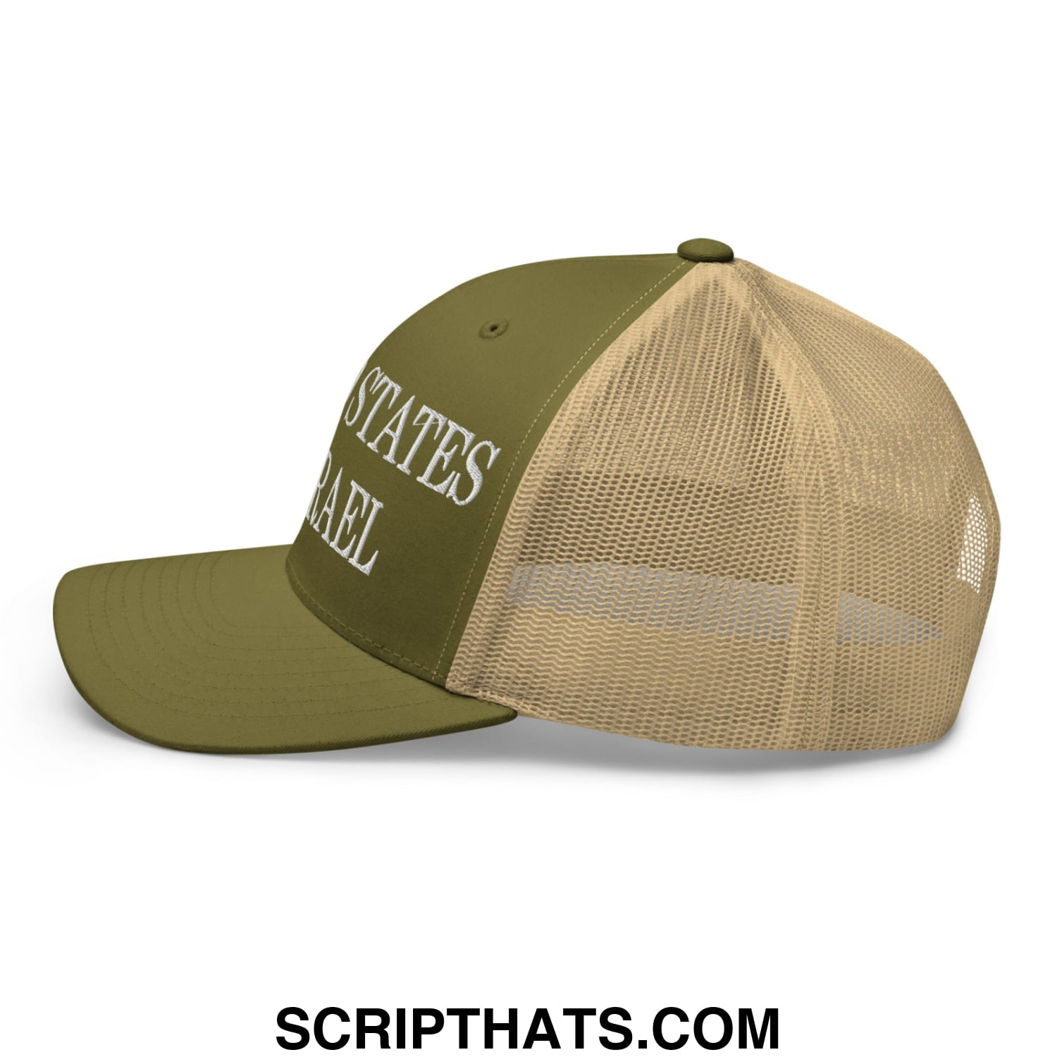 United States of Israel Embroidered Mesh Trucker Hat Moss Khaki