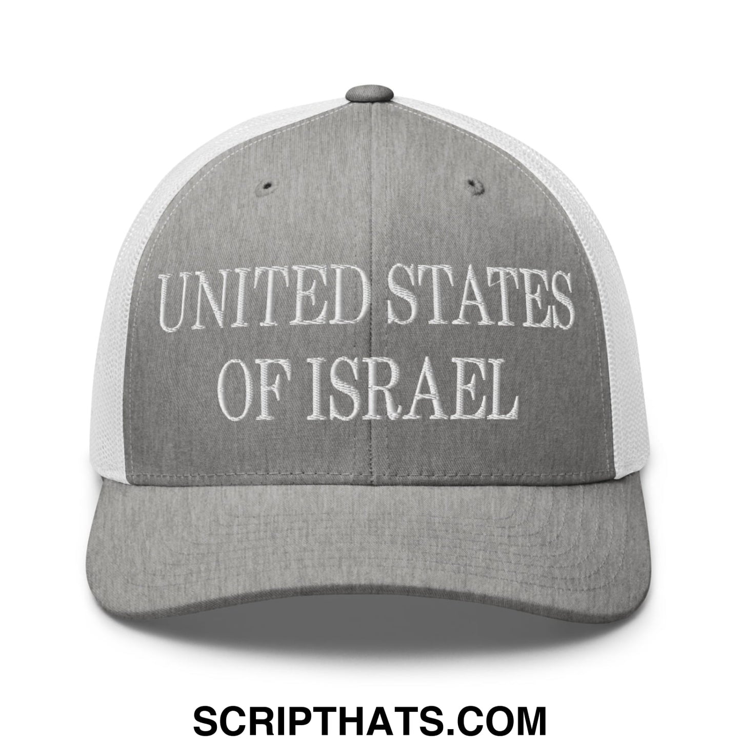 United States of Israel Embroidered Mesh Trucker Hat Heather Grey White