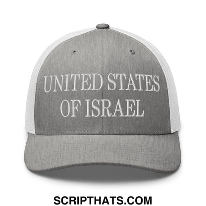 United States of Israel Embroidered Mesh Trucker Hat Heather Grey White