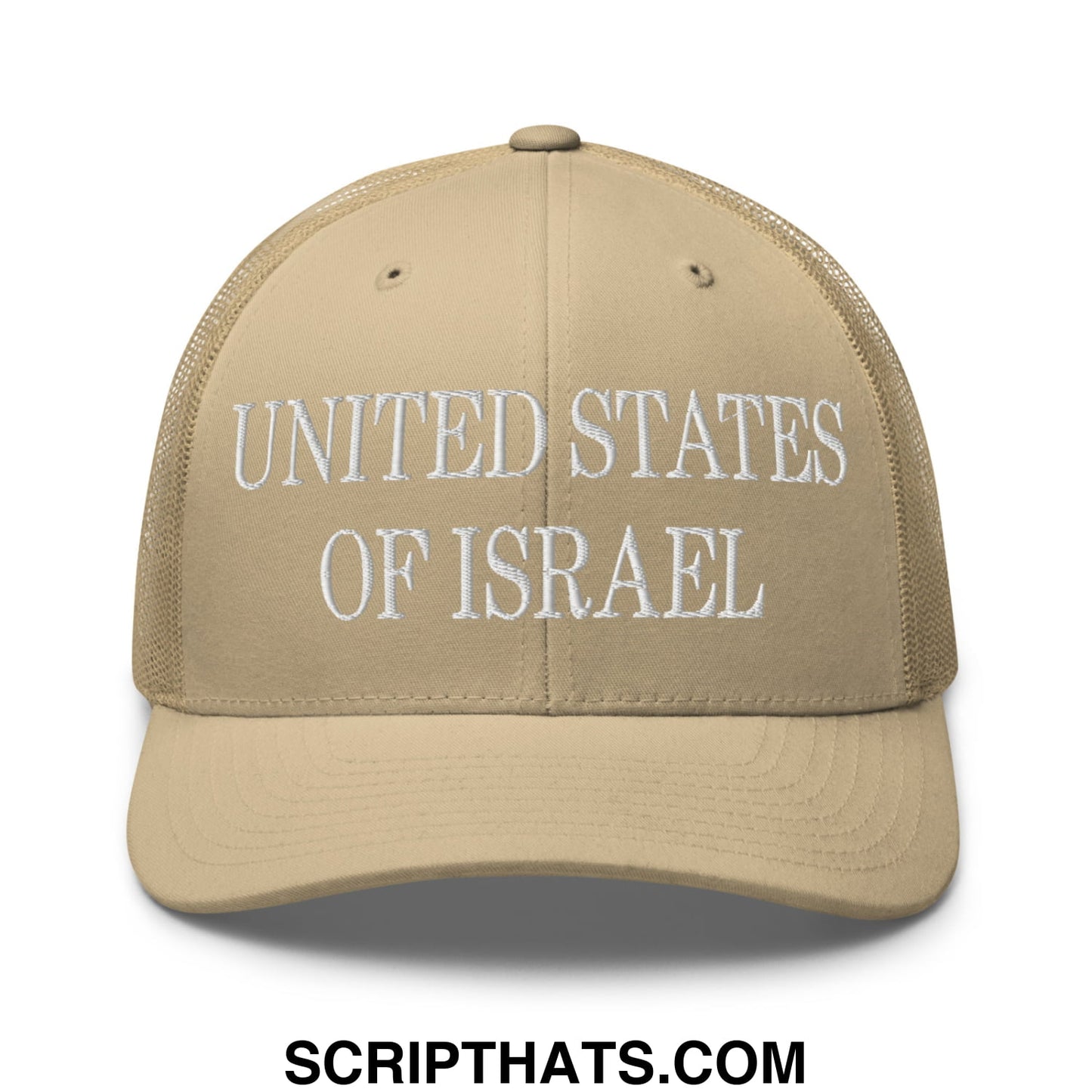 United States of Israel Embroidered Mesh Trucker Hat Khaki
