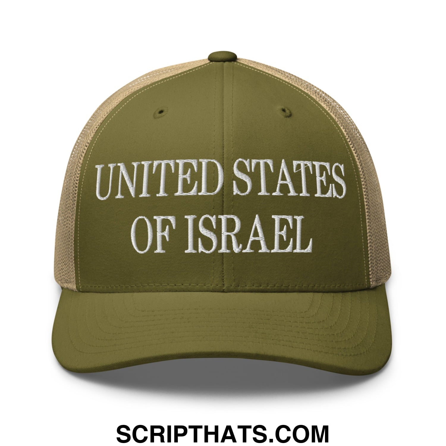 United States of Israel Embroidered Mesh Trucker Hat Moss Khaki