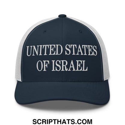 United States of Israel Embroidered Mesh Trucker Hat Navy White